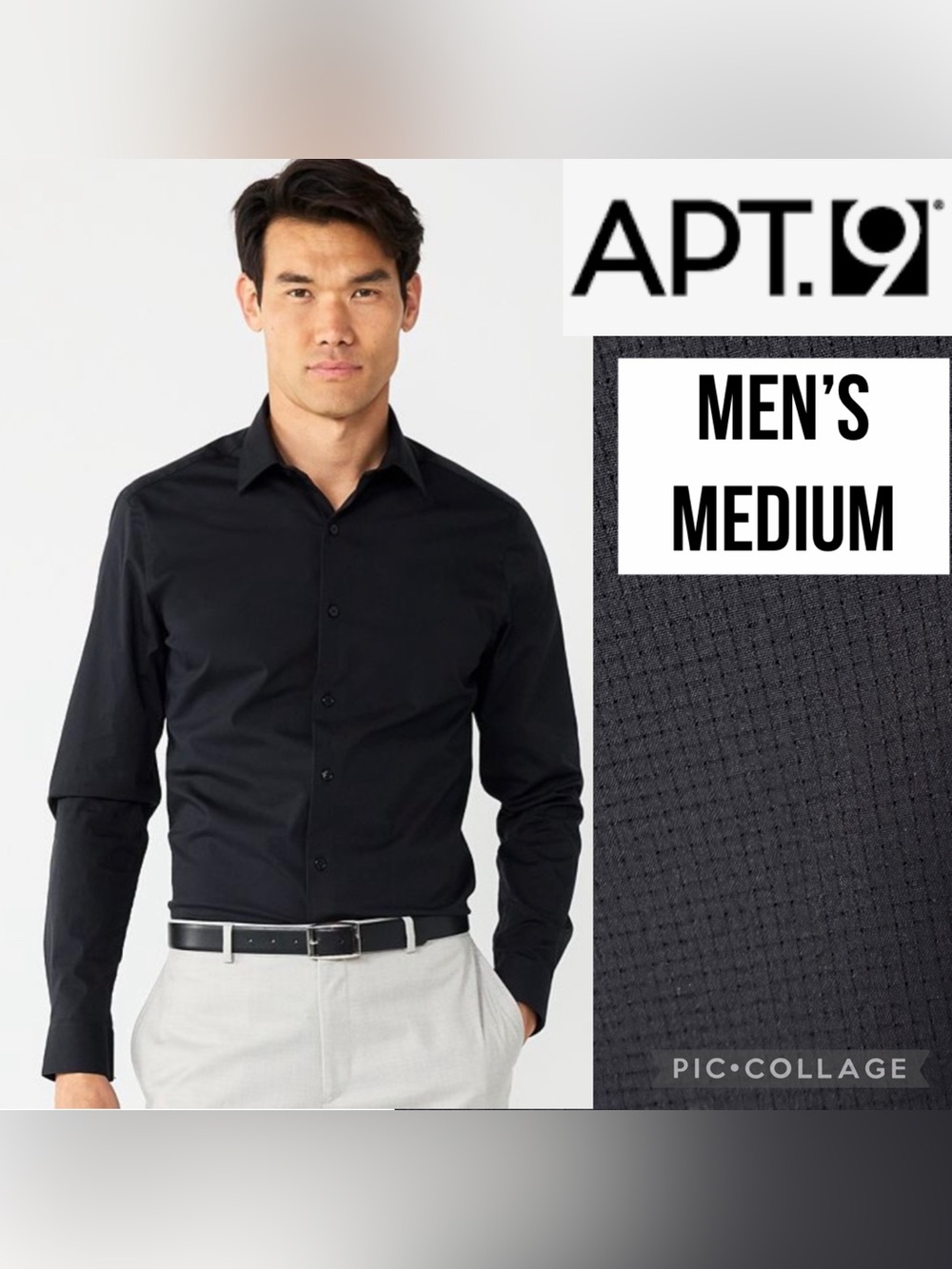 APT. 9 Mens Shirt Dress Premier Flex Performance Black Slim Fit Long Sleeve Sz M